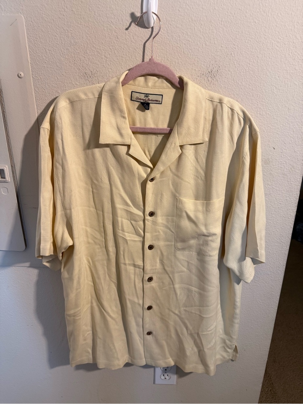 Tommy Bahama 100% Silk Camp Shirt Ivory Palm Tree Jacquard Men’s Medium